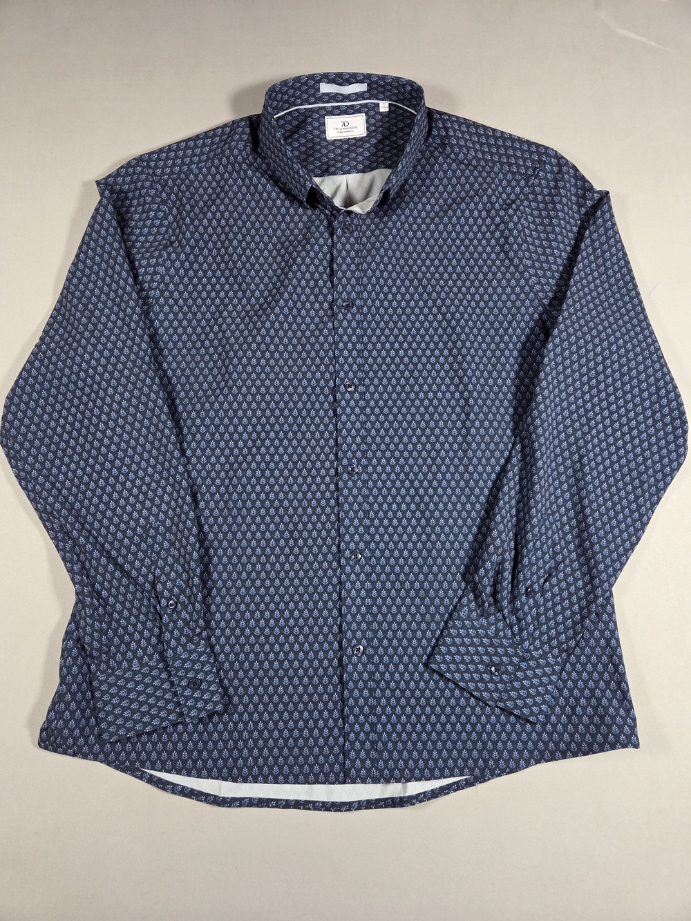 7 Diamonds 4-way Performance Stretch Shirt W Blue Leaf Print XL
